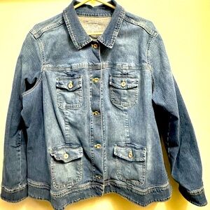 Sonoma Jean Co Woman Medium Wash Denim Jean Jacket Chest Pockets Sz 2X  Casual